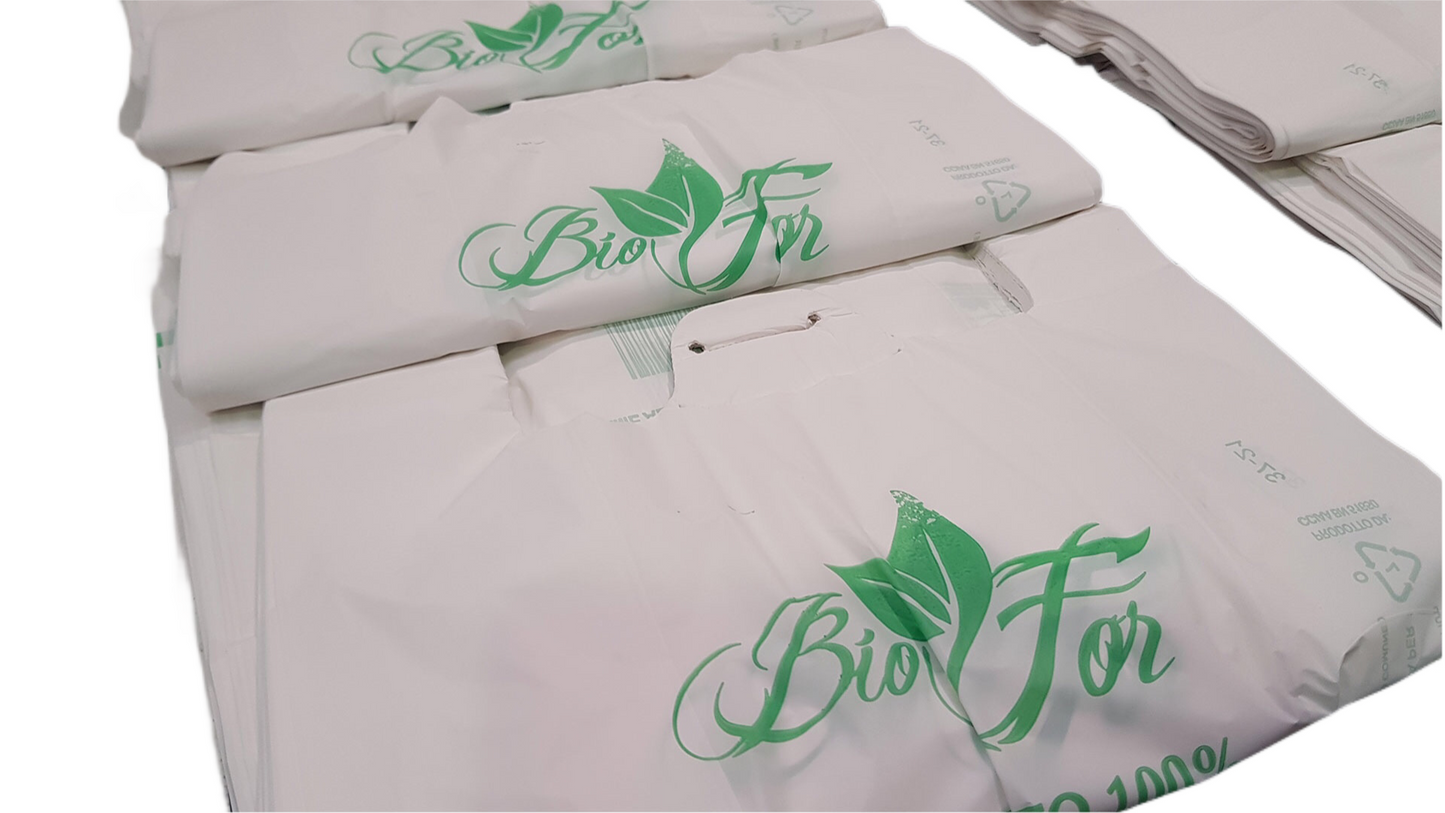 BOLSAS DE COMPRAS BIODEGRADABLES COMPOSTABLES 500 PIEZAS