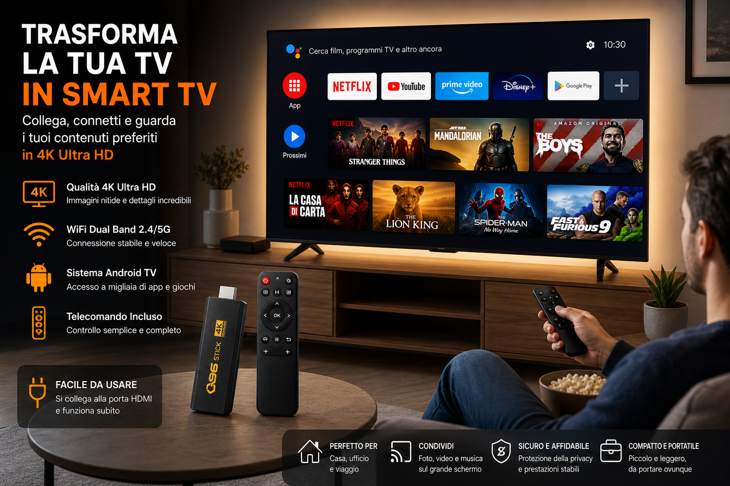 TV STICK Q96 - 4K ULTRA HD WITH 8GB RAM + 128GB ROM