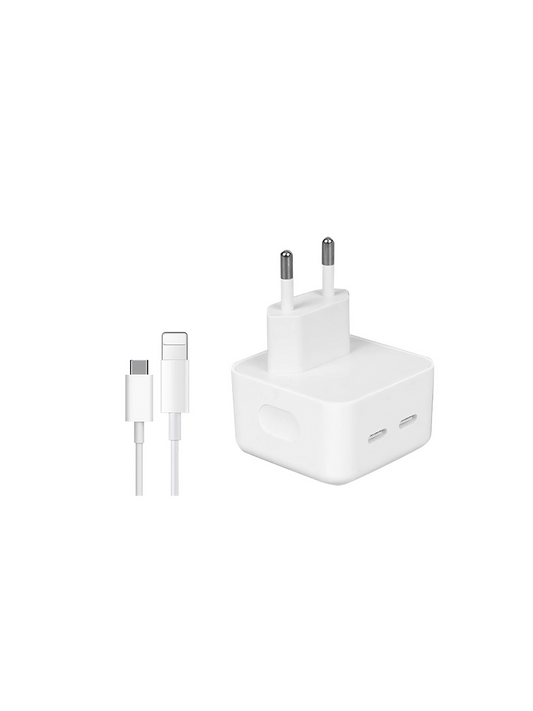 CARICABATTERIE CERTIFICATO MFI DA 35W CON DOPPIA USCITA USB-C - COMPATIBILE CON IPHONE E DISPOSITIVI APPLE