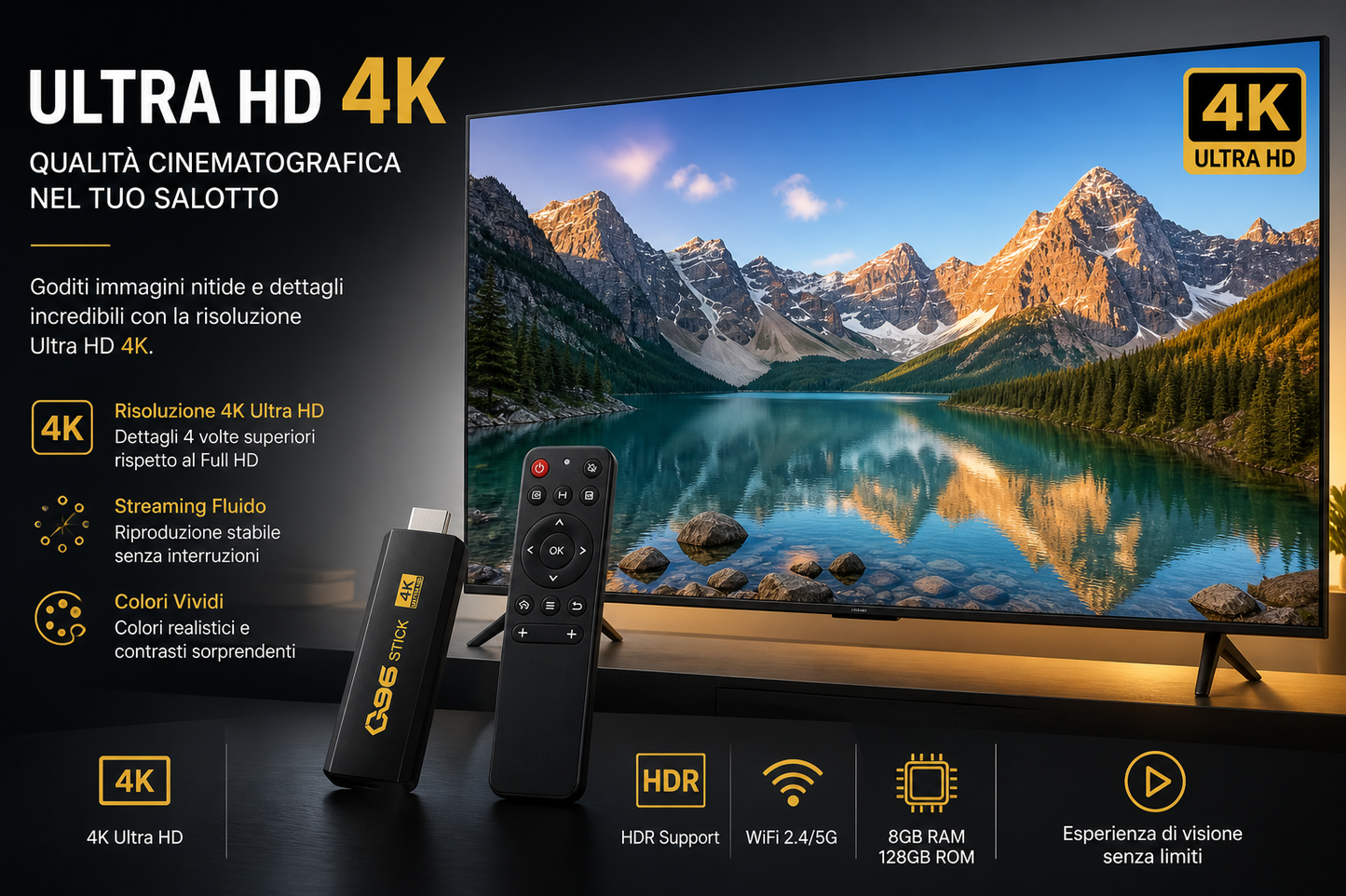 TV STICK Q96 - 4K ULTRA HD WITH 8GB RAM + 128GB ROM
